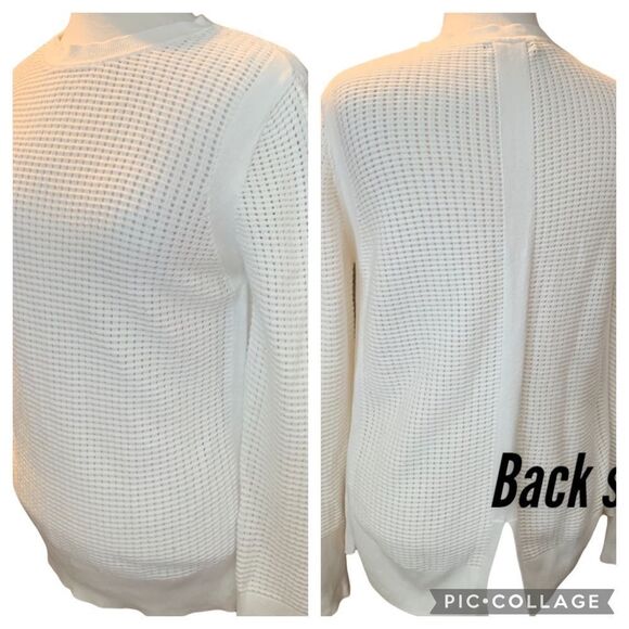 Banana Republic White Long Sleeve Waffled Crewneck Sweater Detailed Back size M - Picture 1 of 6